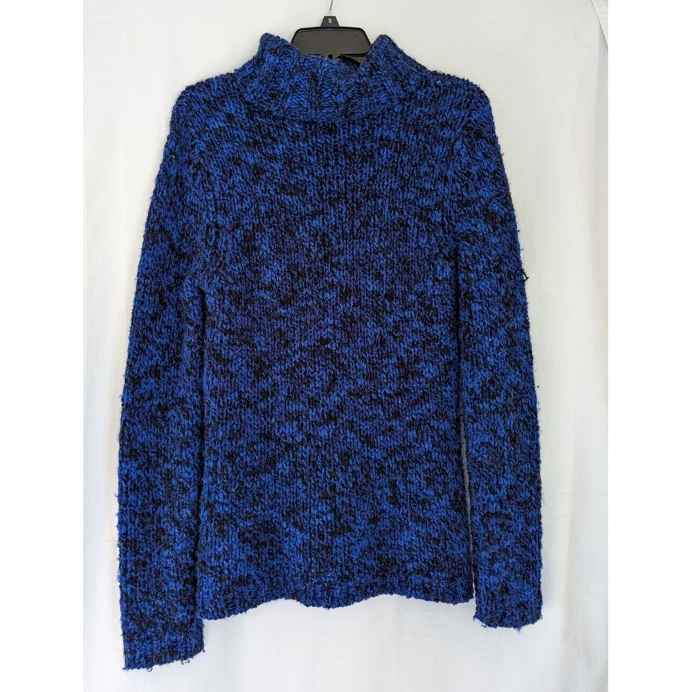 Apostrophe Women’s M Blue Black Marled Wool Blend Chunky Knit Turtleneck Sweater